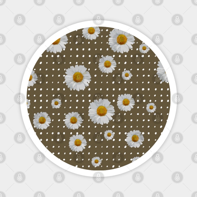 Retro 1960s Style Sixties Vintage Daisies Pattern Design Olive Magnet by BillingtonPix